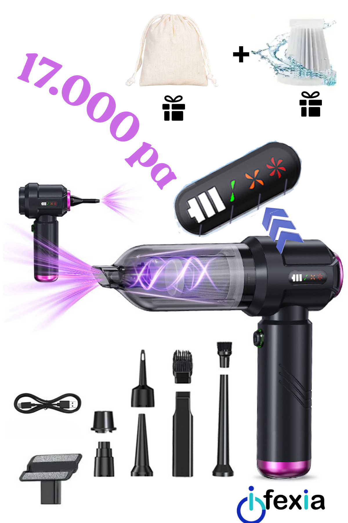 ifexia Yeni Nesil Dijital Göstergeli Mini Araç Süpürgesi