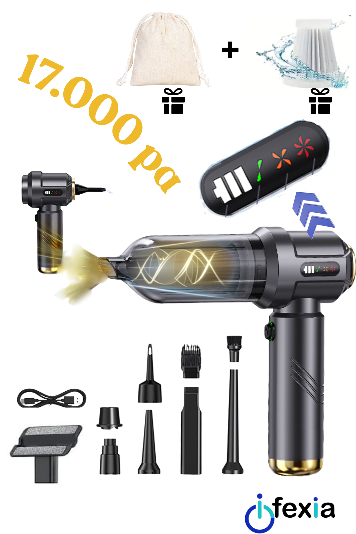 ifexia Yeni Nesil Dijital Göstergeli Mini Araç Süpürgesi